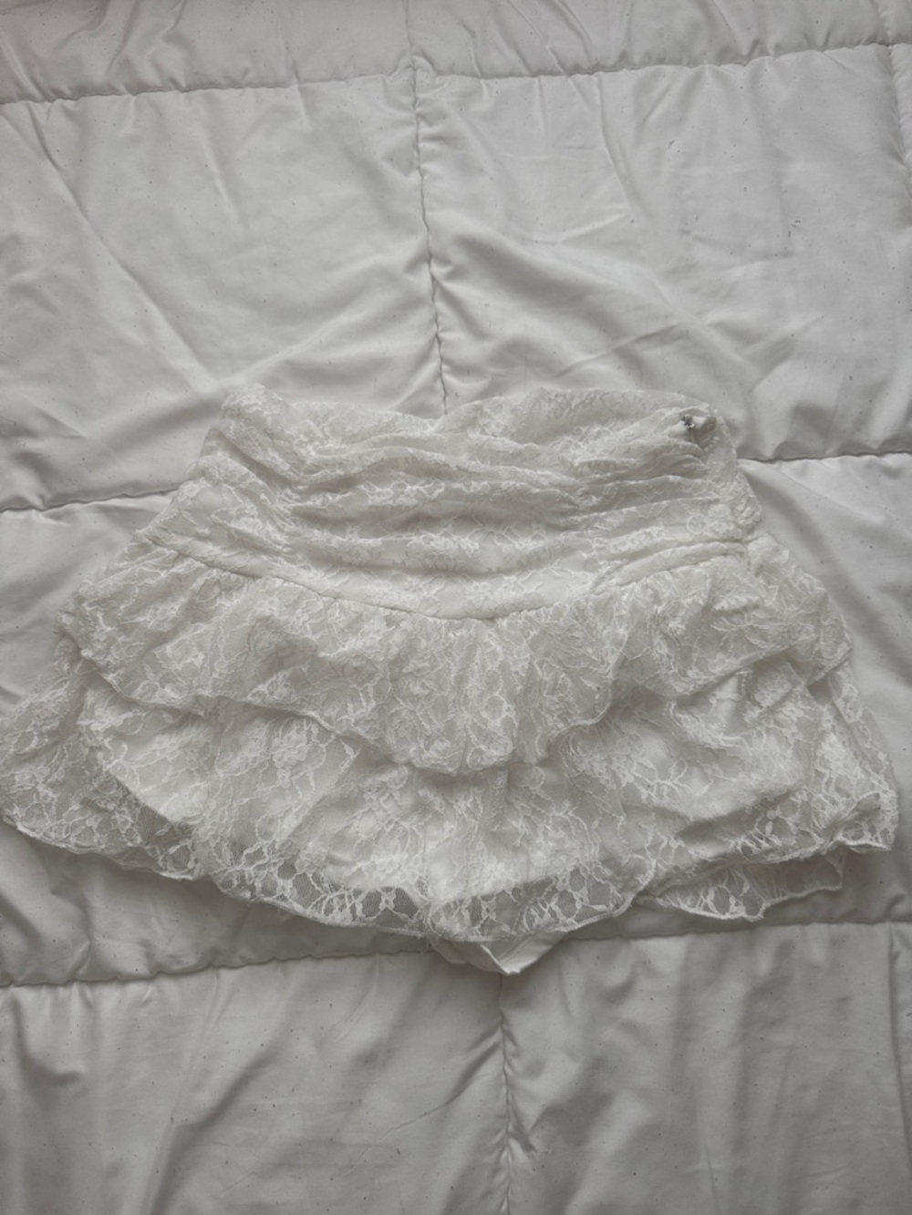 White Lace Ruffle Mini Skirt